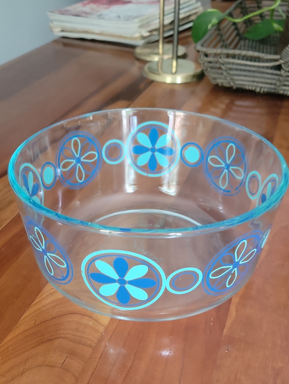 Pyrex Turquoise and Blue Floral Glass Bowl